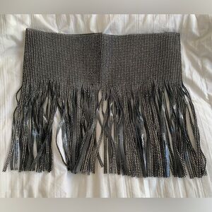 Rhinestone Fringe Statement Waist Belt - Black and silver